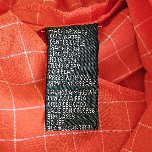 Lauren Ralph Lauren Top Womens Petite M Orange Plaid Cropped LS Tie Front Preppy - Picture 10 of 16